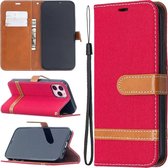 Voor iPhone 12 Pro / Max Kleuraanpassing Denim Texture Horizontale Flip Leren Case met Houder & Kaartsleuven & Portemonnee & Lanyard (Rood)