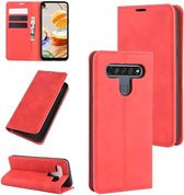 Voor LG K61 Retro-skin zakelijke magnetische zuignap lederen tas met houder en kaartsleuven en portemonnee (rood)