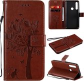 Voor Motorola Moto G Power Tree & Cat ReliÃ«fpatroon Horizontale Flip Leren Case met Houder & Kaartsleuven & Portemonnee & Lanyard (Koffie)
