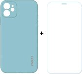 Voor iPhone 11 Hat-Prince ENKAY ENK-PC0372 2 in 1 Ultradunne effen kleur TPU Slim Case Soft Cover + 0.26mm 9H 2.5D gehard glas beschermfolie (grijsblauw)