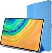 Voor huawei matepad 10.4 tpu zijden textuur drievoudige horizontale flip lederen tas met houder (lichtblauw)