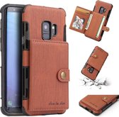 Voor Galaxy S9 Brushed Texture Shockproof PU + TPU Case, met kaartsleuven & portemonnee en fotolijst (bruin)