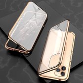 Voor iPhone 11 Pro Max Ultra Slim Dubbelzijdig Magnetische Adsorptie Hoekig Frame Gehard Glas Magneet Flip Case (Goud)
