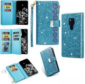 Voor Huawei Mate 20 Multi-kaartsleuven Sterrenhemel Lasergravure Glitter Rits Horizontale Flip Leren Case met Houder & Portemonnee & Lanyard (Hemelsblauw)