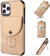 Voor iPhone 11 Pro Max schokbestendige houtstructuur TPU magnetische beschermhoes met kaartsleuf (kaki)