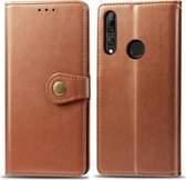 Retro effen kleur lederen gesp bescherming voor mobiele telefoon lederen tas met sleutelkoord en fotolijst en kaartsleuf en portemonnee en beugelfunctie voor Huawei Y9 Prime 2019 (bruin)