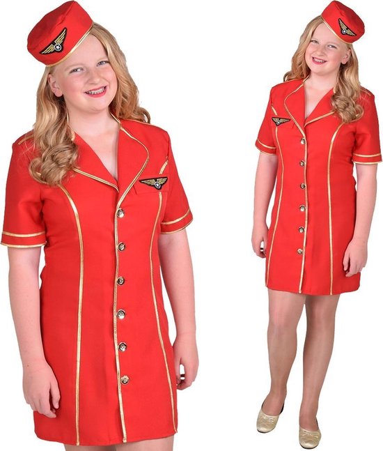 Magic Design Verkleedjurk Stewardess Meisjes Polyester Rood Mt 152
