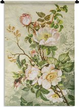 Wandkleed Vintage Bloemen - Vintage illustratie van roze bloemen Wandkleed katoen 60x90 cm - Wandtapijt met foto