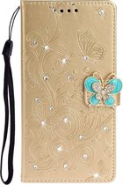 Voor Huawei Nova 6SE Diamond Encrusted Butterflies Love Flowers Pattern Horizontal Flip Leather Case with Holder & Card Slots & Wallet & Lanyard (Golden)