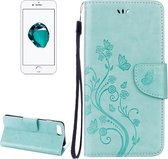 Voor iPhone 8 Plus & 7 Plus bloemen reliÃ«f horizontale flip lederen tas met houder & kaartsleuven & portemonnee & lanyard (groen)