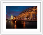 Foto in frame ,  Kathedraal en brug in Keulen 's avonds  ,120x80cm , Multikleur , wanddecoratie
