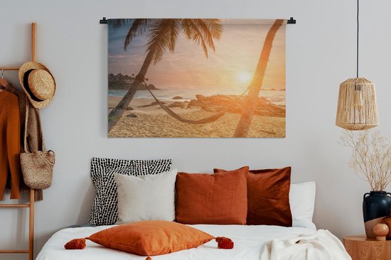 Tenture murale - Tissu mural - Été - Coucher de soleil - Hamac - 150x100 cm - Tapisserie