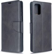 Voor Galaxy A71 retro lamsvacht textuur pure kleur horizontale flip pu lederen case met houder & kaartsleuven & portemonnee & lanyard (zwart)