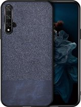 Shockproof Splicing PU + stoffen beschermhoes voor Huawei Honor View 20 (blauw)