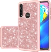 Voor Motorola Moto G Power (2020) Glitterpoeder Contrast Huid Schokbestendig Siliconen + PC-beschermhoes (rose goud)