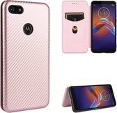 Voor Motorola Moto E6 Play Carbon Fiber Texture Magnetische Horizontale Flip TPU + PC + PU Leather Case met Touw & Card Slot (Pink)