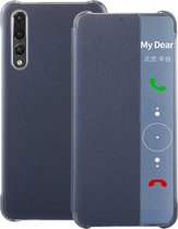 Voor Huawei P20 Pro Litchi Texture PC + PU Horizontale Flip Case met Smart View Winodw en Sleep Wake-up Function (Blauw)