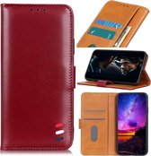 Voor Wiko view 4/4 lite 3-kleuren pareltextuur magnetische gesp horizontale flip PU lederen tas met kaartsleuven & portemonnee & houder (rood)