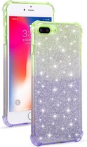 Voor iPhone 8 Plus / 7 Plus gradiënt glitter poeder schokbestendig TPU beschermhoes (groen paars)