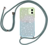 Voor iPhone 11 Pro Gradient Glitter Powder Shockproof TPU beschermhoes met draagkoord (groenblauw)