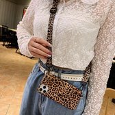 Leopard Crossbody Shockproof TPU Case met Lanyard voor iPhone 12/12 Pro (bruin)