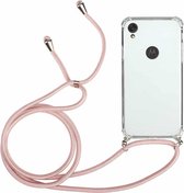 Voor Motorola Moto E6 Four-Corner Anti-Fall transparante TPU beschermhoes met lanyard (roze)