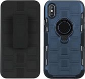 Voor iPhone X 3 in 1 Cube PC + TPU beschermhoes met 360 graden draaien zwarte ringhouder (marineblauw)