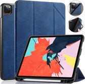 Voor iPad Pro 11 (2020) DG.MING Zie serie horizontale lederen flip-hoes, met houder en pennenbakje (blauw)