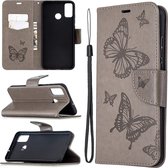 Voor Huawei Honor 9X Lite Twee Vlinders Embossing Patroon Horizontale Flip Leren Case met Houder & Kaartsleuf & Portemonnee & Lanyard (Grijs)