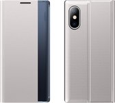 Zijruit Display Magnetische Zuigkracht Plain Grain Flip PU-leer + PC-hoes met houder voor iPhone XS / X (zilver)