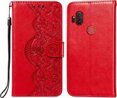 Voor Motorola Moto One Hyper Flower Vine Embossing Pattern Horizontale Flip Leather Case met Card Slot & Holder & Wallet & Lanyard (Red)