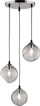 LED Hanglamp - Iona Klino - E27 Fitting - 3-lichts - Rond - Mat Chroom Rookkleur - Aluminium