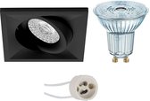 OSRAM - LED Spot Set - Parathom PAR16 927 36D - Prima Qiundo Pro - GU10 Fitting - Dimbaar - Inbouw Vierkant - Mat Zwart - 3.7W - Warm Wit 2700K - Kantelbaar - 80mm