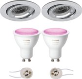 PHILIPS HUE - LED Spot Set GU10 - White and Color Ambiance - Bluetooth - Prima Aerony Pro - Inbouw Rond - Mat Zilver - Kantelbaar - Ø82mm