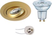 OSRAM - LED Spot Set - Parathom PAR16 930 36D - Prima Alpin Pro - GU10 Fitting - Dimbaar - Inbouw Rond - Mat Goud - 3.7W - Warm Wit 3000K - Kantelbaar - Ø92mm