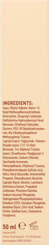 Ingrediëntenlijst van Vision Face Fluid met SPF 50+, 50 ml.