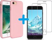 Hoesje Geschikt voor iPhone SE 2022 / 7 / 8 hoesje siliconen / nano backcover Licht Roze met 2 Pack Screenprotector