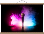 Schoolplaat – Microfoon met Roze/Blauwe Rook - 90x60cm Foto op Textielposter (Wanddecoratie op Schoolplaat)