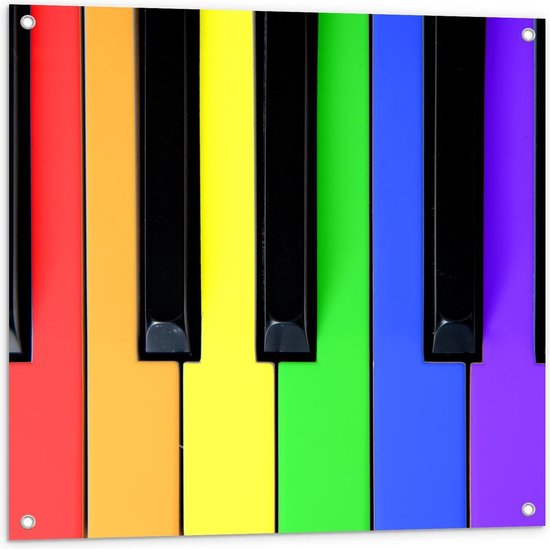 Tuinposter – Gekleurde Piano Toetsen - 80x80cm Foto op Tuinposter  (wanddecoratie voor buiten en binnen)