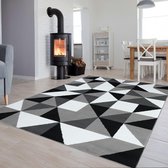 Tapiso Luxury Vloerkleed Grijs Wit Zwart Woonkamer Modern Tapijt Maat- 200x300
