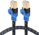 REXLIS CAT7-2 Vergulde CAT7 Flat Ethernet 10 gigabit tweekleurige gevlochten netwerk-LAN-kabel voor modem / router LAN-netwerk, met afgeschermde RJ45-connectoren, lengte: 15 m