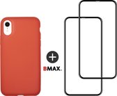 BMAX Telefoonhoesje voor iPhone XR - Latex softcase hoesje rood - Met 2 screenprotectors full cover