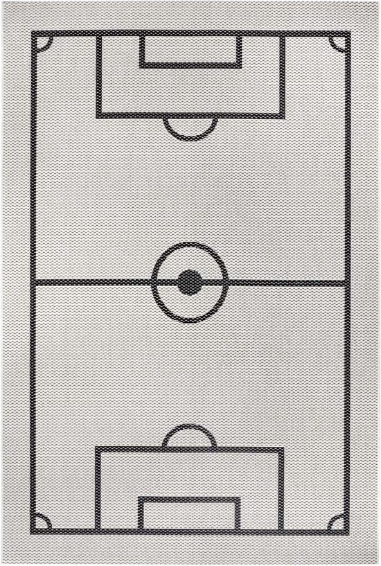 Tapis de chambre d'enfant Terrain de football - crème / noir 80x150 cm