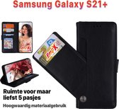 EmpX.nl Samsung S21 Plus Zwart Boekhoesje | Portemonnee Book Case | Flip Cover Hoesje | Met Multi Stand Functie | Kaarthouder Card | Beschermhoes Sleeve | Met Pasjeshouder & Magnee