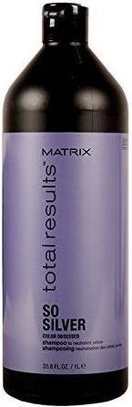 Matrix Total Results So Silver shampooing pour cheveux colorés, flacon lilas clair avec bouchon noir, 1L.