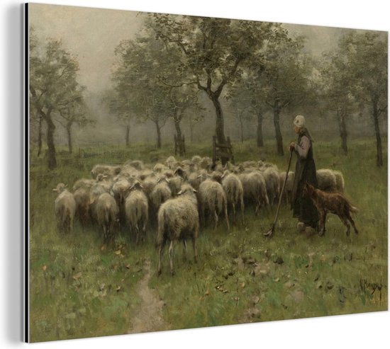 Herderin met kudde schapen - Schilderij van Anton Mauve Aluminium 120x80 cm  - Foto... | bol.com
