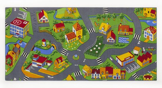 Vloerkleed – Verkeerskleed - 95 x 200 cm - speelmat - Little village
