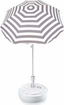Grijs gestreepte lichtgewicht strand/tuin basic parasol van nylon 180 cm + vulbare parasolvoet wit van plastic