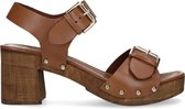 Manfield - Dames - Cognac leren sandalen met blokhak - Maat 41