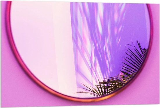 Acrylglas - Spiegel met Roze Rand en Muur - 90x60cm Foto op Acrylglas (Met Ophangsysteem)